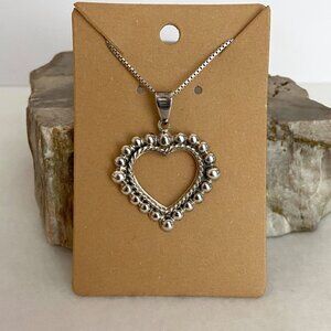 Sterling Silver 925 Beaded Open Heart Pendant Necklace 18" Box Chain